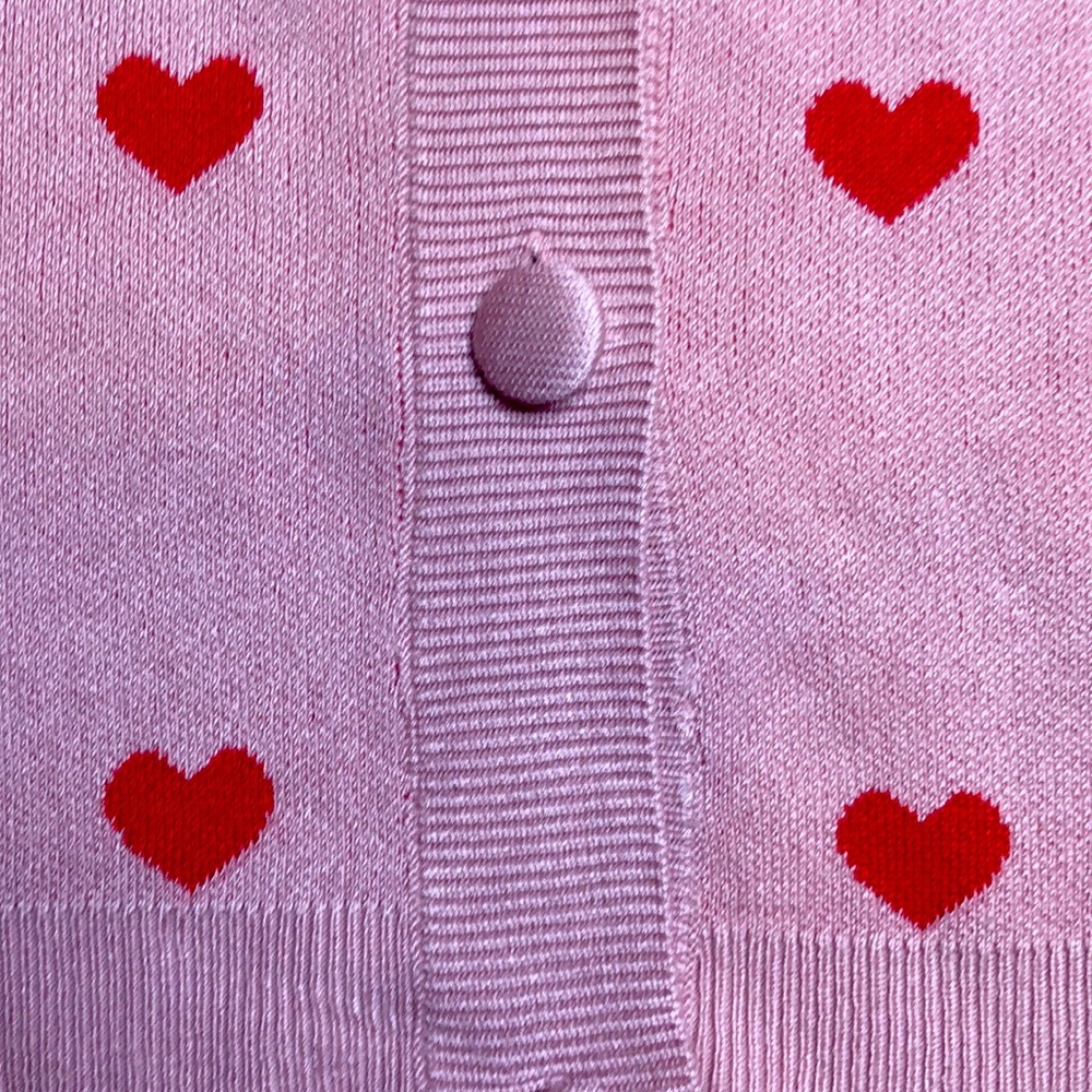 NWT Marled pink heart print v neck cardigan oversized fit - Picture 4 of 5
